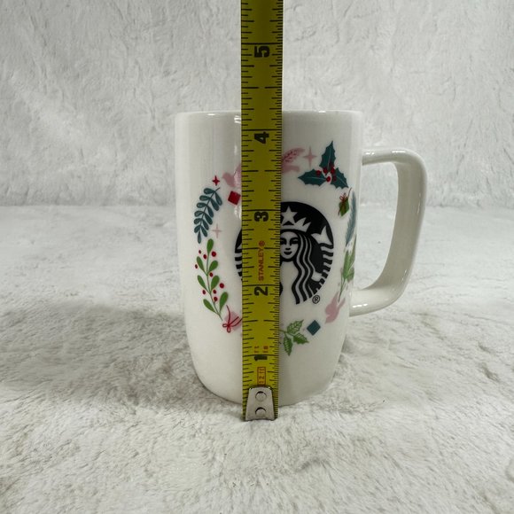 2 Starbucks Coffee Mug Siren Christmas Holiday Wreath Cup 8 oz Square Handle - Picture 7 of 8